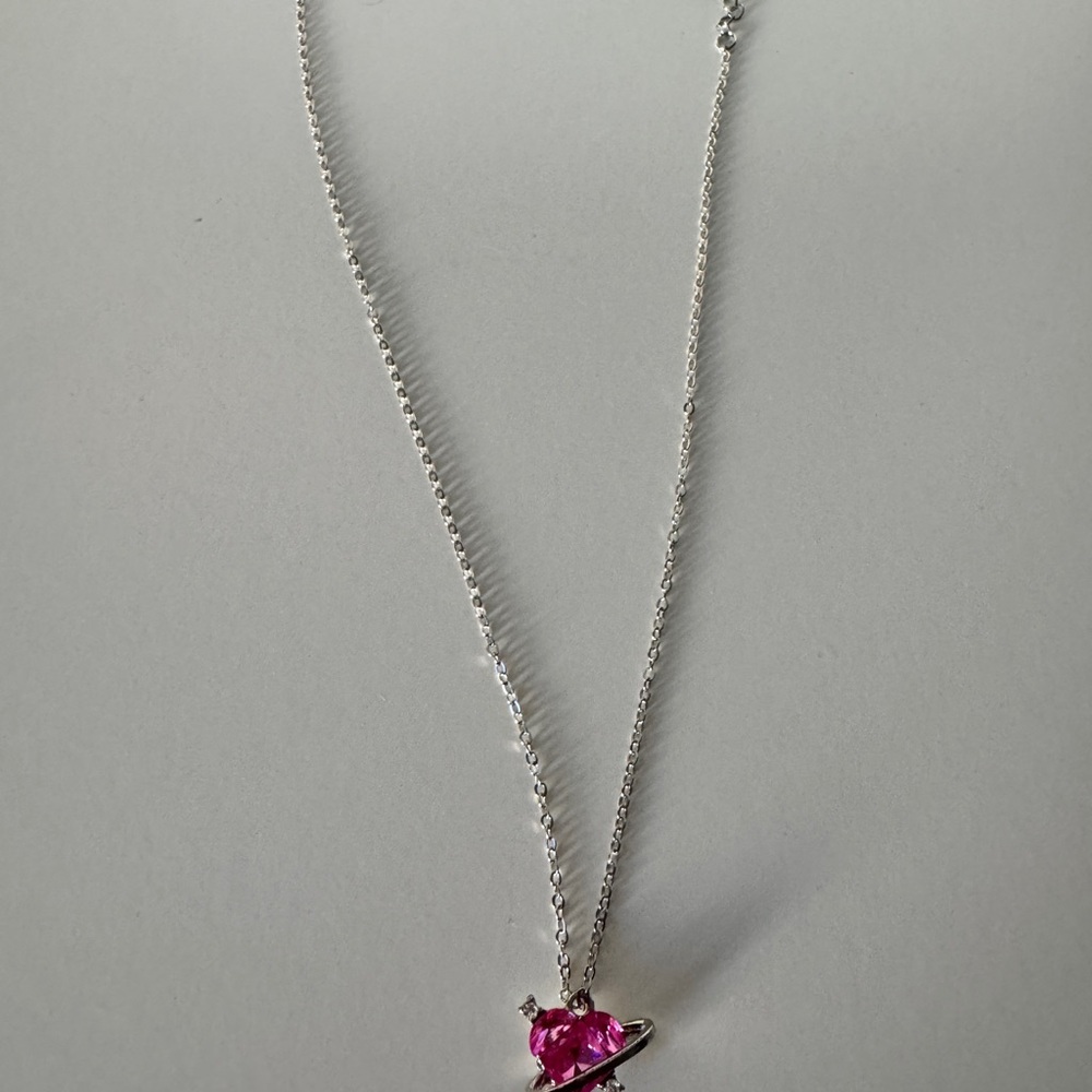 Elegant Women's Rhinestone Heart Pendant Necklace Charm Brass Plated Silver - Picture 3 of 5